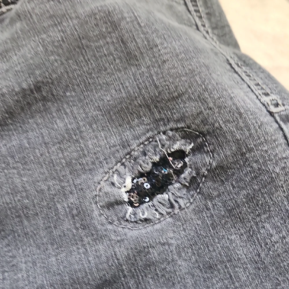 Black Sequin Backed Distressed Women Jeans - Picture 5 of 14